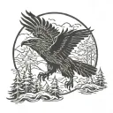 wolf, forest, crow flying eagle tattoo design idea