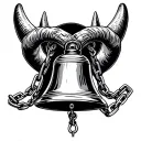 ac/dc with horns and bell with chain forming the shape tattoo design idea