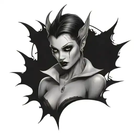 sexy vampire girl looking no fairy ears tattoo design idea