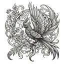 Drawing of a phoenix bird inside a tree of life in black and white tattoo design idea
