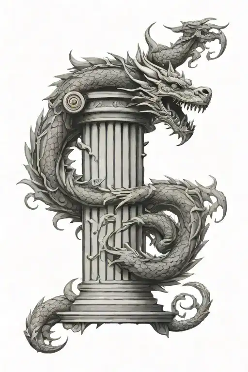 simple dragon wrapping around roman column pillar tattoo design idea