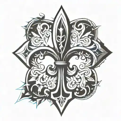 half of a fleur-de-lis with the other half the Jerusalem cross tattoo design idea