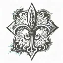 half of a fleur-de-lis with the other half the Jerusalem cross tattoo design idea