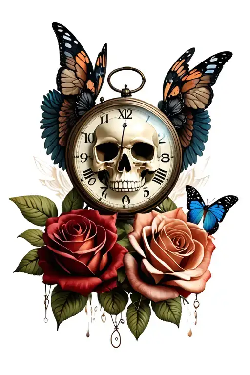 skulls roses clocks butterflies barbwire angel wings tattoo design idea