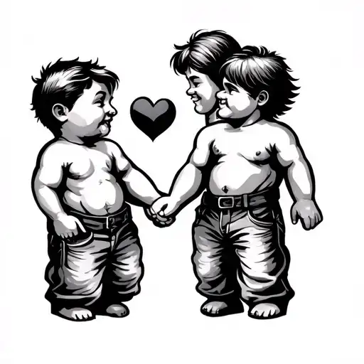 dad and 2 sons holding hands tattoo design idea