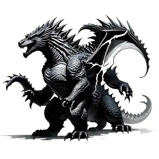 godzilla and king ghidorah Lion Lightning tattoo design idea