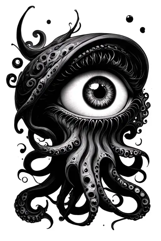 swirly tentacles eyeball tattoo design idea