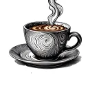 Incorporate a coffee cup with a steam swirl morphing into a woodworking chisel tattoo design idea