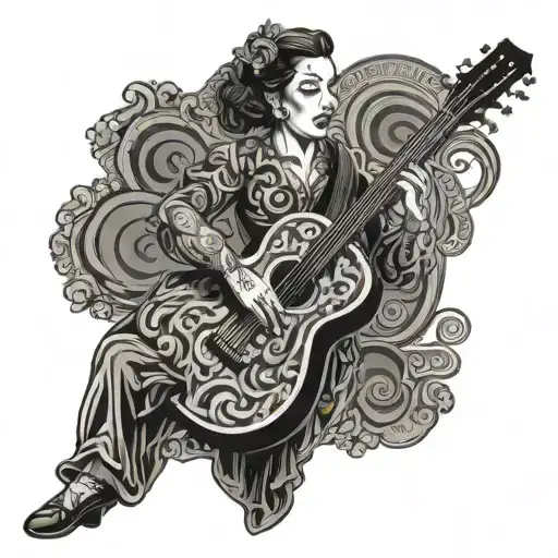 spain flamenco guitar music toro flamenco dancer gracefully moving tattoo design idea