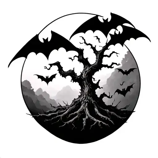 Poison Tree With Bats tattoo design idea
