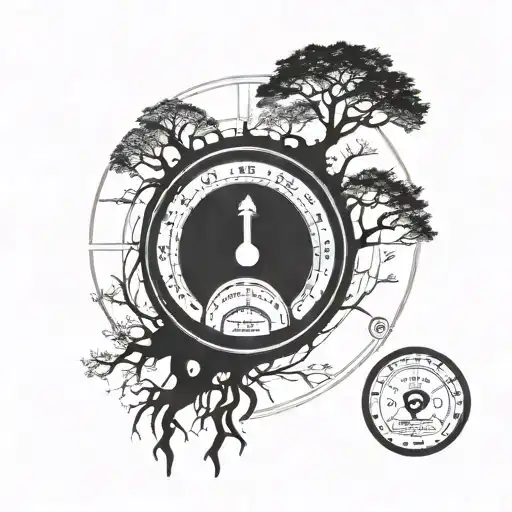 Incorporate a sleek speedometer design with a family tree silhouette intertwined in the background tattoo design idea