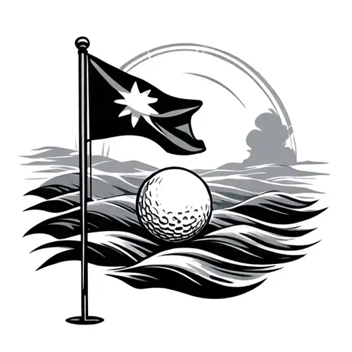 golf flag with waves and sun as a golf ball in background tattoo design idea