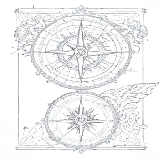 compass with sagittarius and taurus constellations tattoo design idea