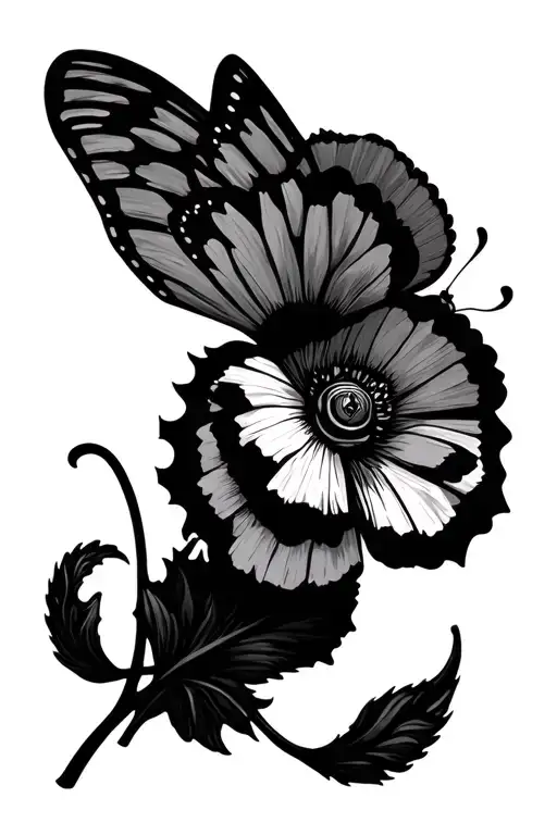 poppy lion butterfly tattoo design idea