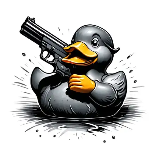 rubber duck holding gun tattoo design idea