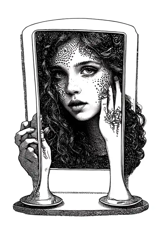 Girl with the mouth of a stranger looks in the mirror tattoo design idea