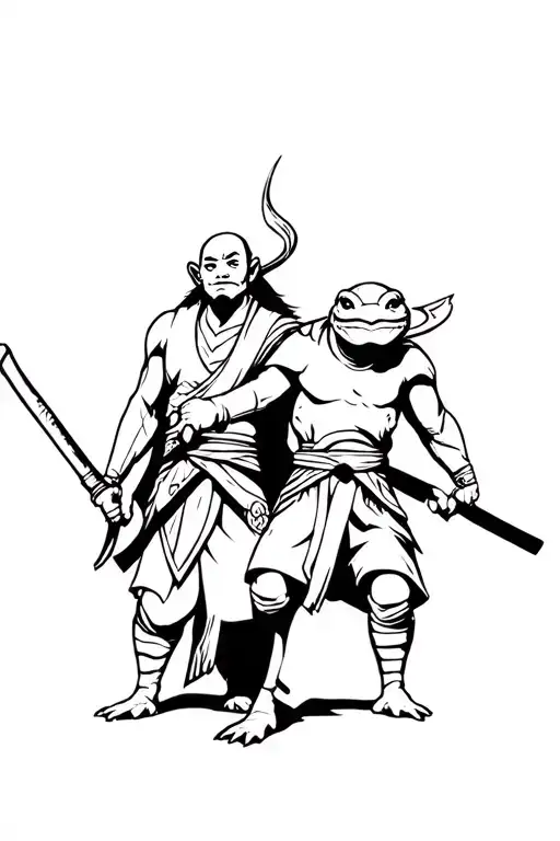 Zeus and master oogway and aang training tattoo design idea