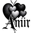 the name Amir with hearts  tattoo design idea