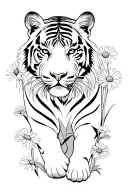 tiger walking in daisies tattoo design idea