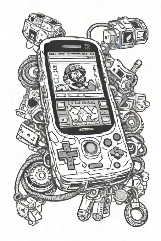cassette, walkman, nokia 3310, mario, tattoo design idea
