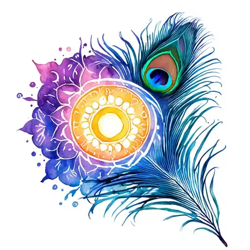 tattoo flute peacock feather and sudarshan chakra tattoo design idea