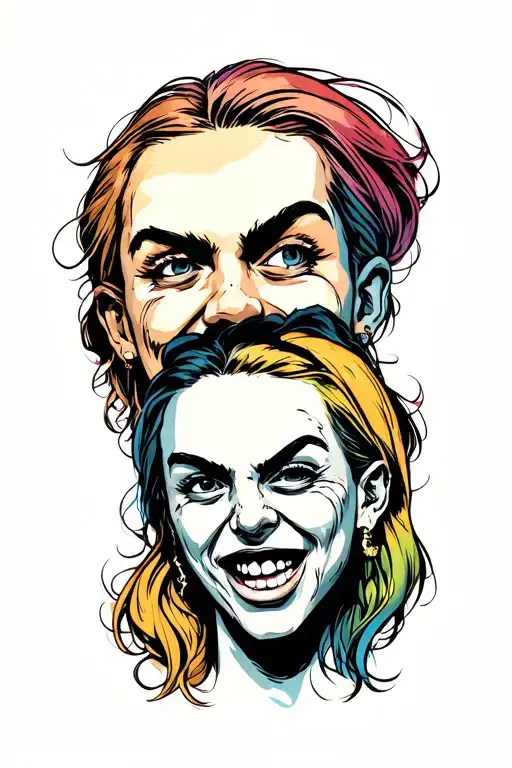 three separate heads with different emotions  tattoo design idea