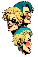 three separate heads with different emotions  tattoo design idea