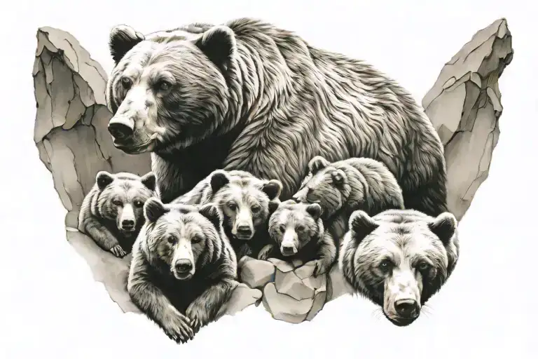 mama bear, and 4 cubs with stone as birthstones. tattoo design idea