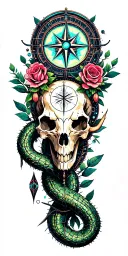 Metal, Southwest, Cactus, Dead Roses, Compass, Dreamcatcher, Cybernetic Snake, Longhorn skull tattoo design idea