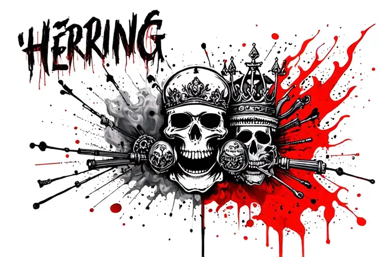 "HERRING " SKULL, DAPPER, SUGAR SKULL, FIRE, PISTON, SMOKE, CROWN, tattoo design idea