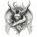 white devil with wings wrapped tattoo design idea