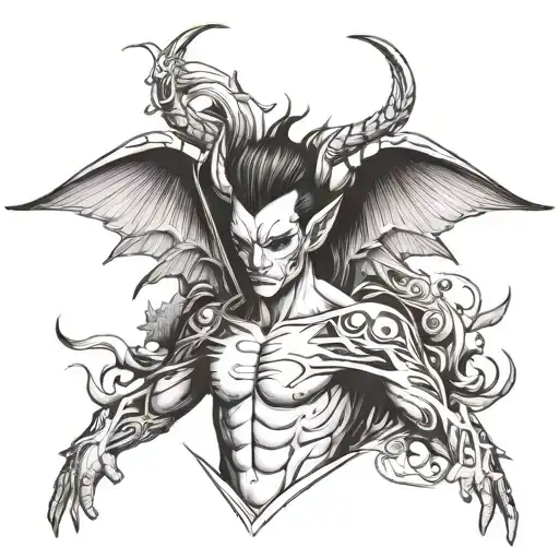 white devil with wings wrapped tattoo design idea
