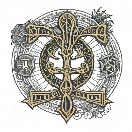 Old Egyptian ankh as tree of life along with scarrabs and eye of horus as one emaculate design tattoo design idea