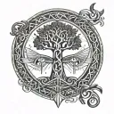 Old Egyptian ankh as tree of life along with scarrabs and eye of horus as one emaculate design tattoo design idea