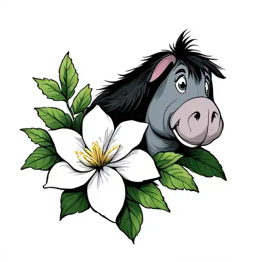 eeyore with gardenia flower tattoo design idea