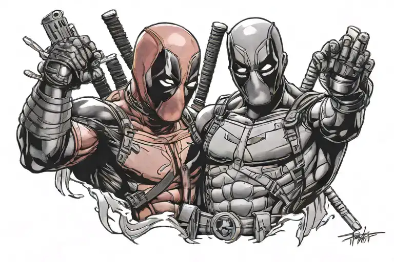 deadpool killing super heros tattoo design idea