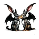 2 gothic bunnies with bat wings standing up facing each other tattoo design idea
