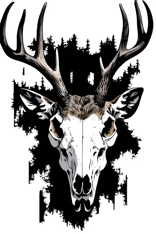 white tail deer skull tattoo design idea