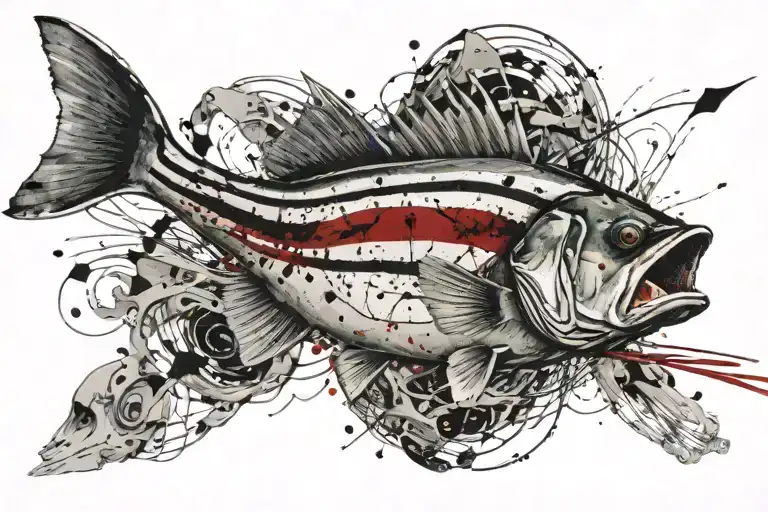 striped bass chasing medehaden tattoo design idea