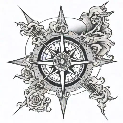 compass rose anchor map tattoo design idea