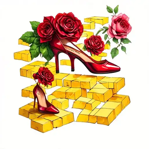 ruby slippers and the yellow brick road tattoo design idea