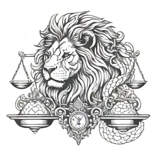 lion head justice scales used to weigh tattoo design idea