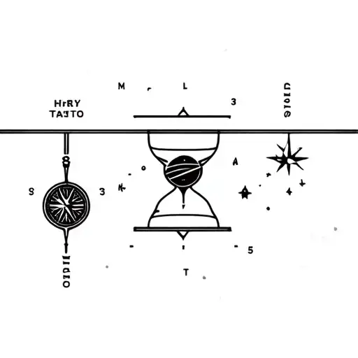 spotify code in a timeline; hourglass; compass; universe in minimal style; combine the above tattoo design idea