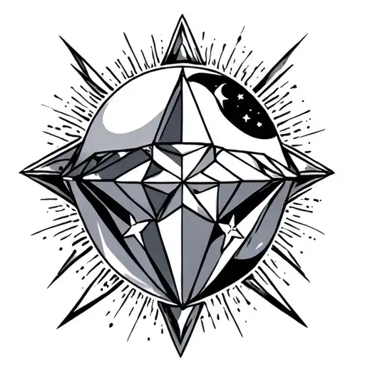 diamond with star and moon inside tattoo design idea