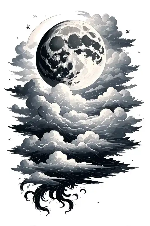 clouds and sky filled with moon surrounded tattoo design idea