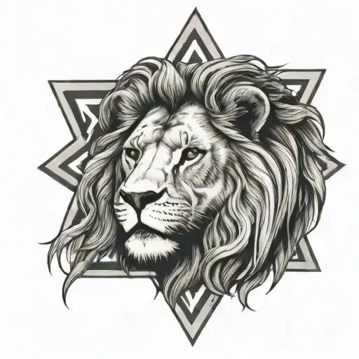 lions head jewish star 7.10.24 simple tattoo design idea