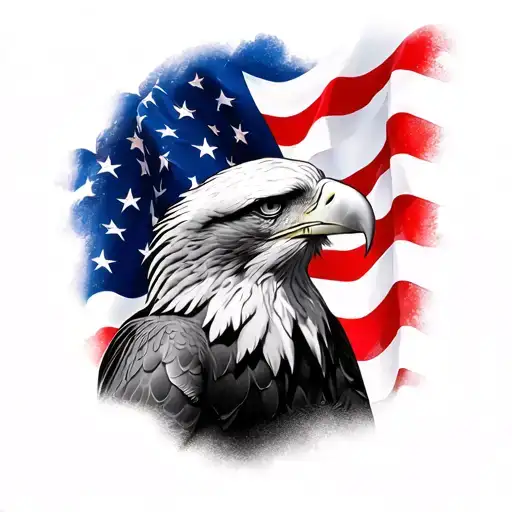 American Eagle and American flag black and grey tattoo tattoo design idea