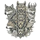 animal totem pole wolf bear stag and owl perched long tattoo design idea