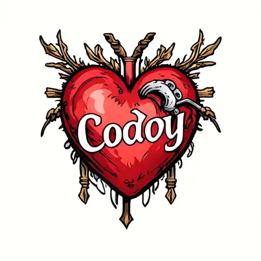 protected heart with name "Cody" tattoo design idea