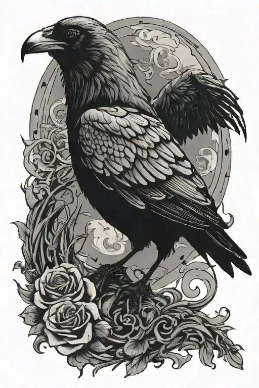 raven, night, fire, gothic tattoo design idea